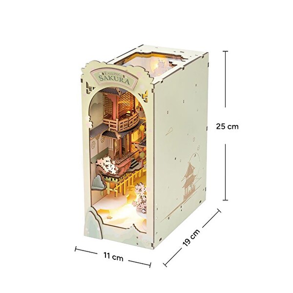 Rolife TGB05 Falling Sakura Kitap Köşesi Book Nook DIY Minyatür Maket Model Seti Mini Dollhouse 3D Ahşap Dekoratif Hobi Kiti
