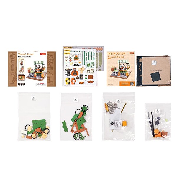 Rolife DG182 Kahve Arabası Aromatic Coffee DIY Minyatür Maket Model Seti Ahşap 3D Wooden Puzzle Detaylı Dekoratif Hobi Kiti
