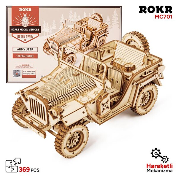 Rokr MC701 Asker Ordu Arabası Army Field Car DIY Minyatür Maket Model Seti Ahşap 3D Wooden Puzzle Detaylı Dekoratif Hobi Kiti