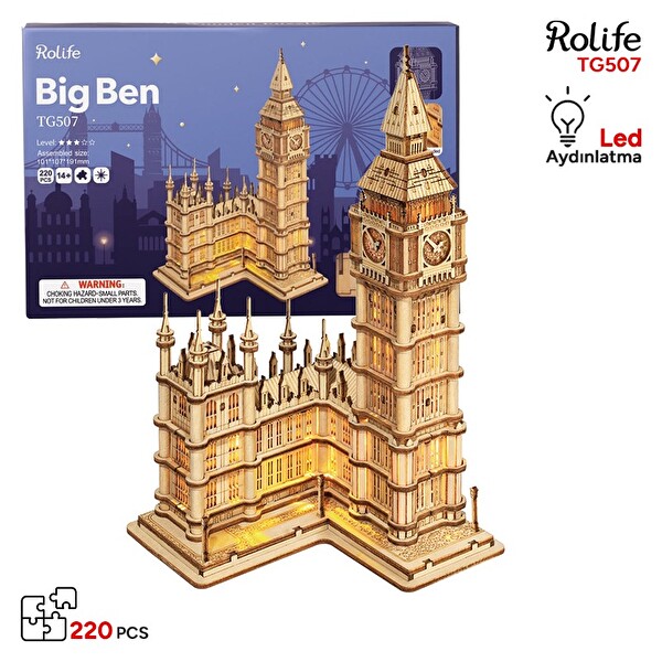 Rolife TG507 Saat Kulesi Big Ben DIY Minyatür Maket Model Seti Ahşap 3D Wooden Puzzle Detaylı Dekoratif Hobi Tasarım Kiti