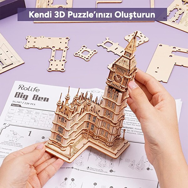 Rolife TG507 Saat Kulesi Big Ben DIY Minyatür Maket Model Seti Ahşap 3D Wooden Puzzle Detaylı Dekoratif Hobi Tasarım Kiti