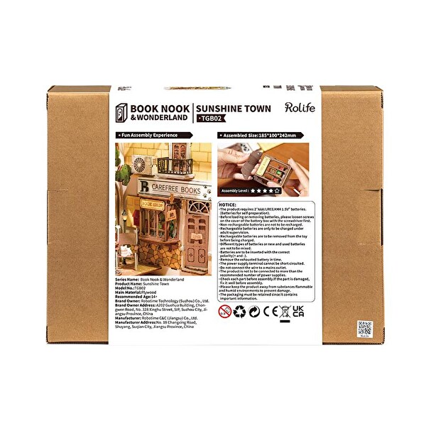 Rolife TGB02 Sunshine Town Kasaba Kitap Köşesi Book Nook DIY Minyatür Maket Model Seti Mini Dollhouse 3D Ahşap Hobi Kiti