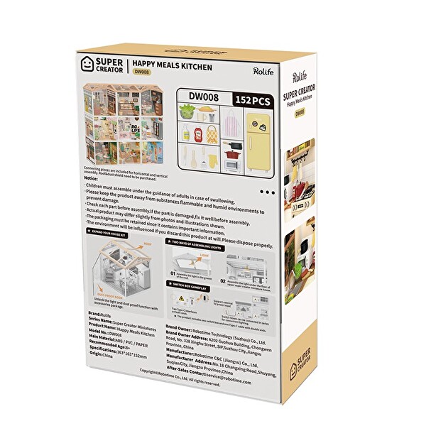 Rolife DW008 Mutlu Yemekler Mutfağı Happy Meals Kitchen DIY Minyatür Maket Model Seti Mini Dollhouse 3D Ahşap Hobi Kiti