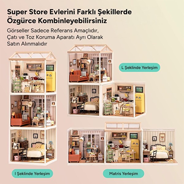 Rolife DW008 Mutlu Yemekler Mutfağı Happy Meals Kitchen DIY Minyatür Maket Model Seti Mini Dollhouse 3D Ahşap Hobi Kiti