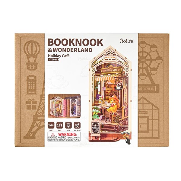 Rolife TGB15 Holiday Cafe Kitap Köşesi Book Nook DIY Minyatür Maket Model Seti Mini Dollhouse 3D Ahşap Dekoratif Hobi Kiti