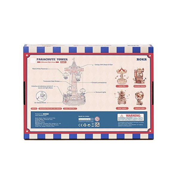Rokr EA01 Müzik Kutusu Parachute Tower Music Box DIY 3D Wooden Puzzle Maket Model Seti Detaylı Dekoratif Hobi Seti Ahşap Maket