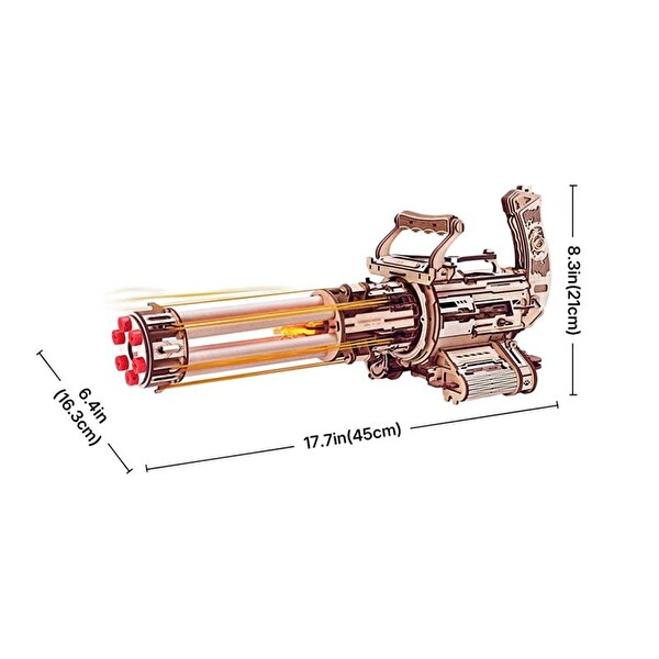 Rokr LQA01 AK-47 Rotating-Barrel Machine Gun DIY Minyatür Maket Model Seti Ahşap 3D Wooden Puzzle Detaylı Dekoratif Hobi Kiti