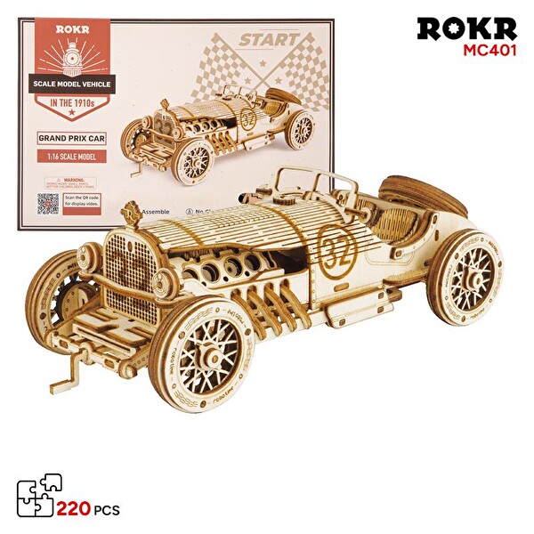 Rokr MC401 Formula1 Arabası V8 Grand Prix Car DIY Minyatür Maket Model Seti Ahşap 3D Wooden Puzzle Detaylı Dekoratif Hobi Kiti