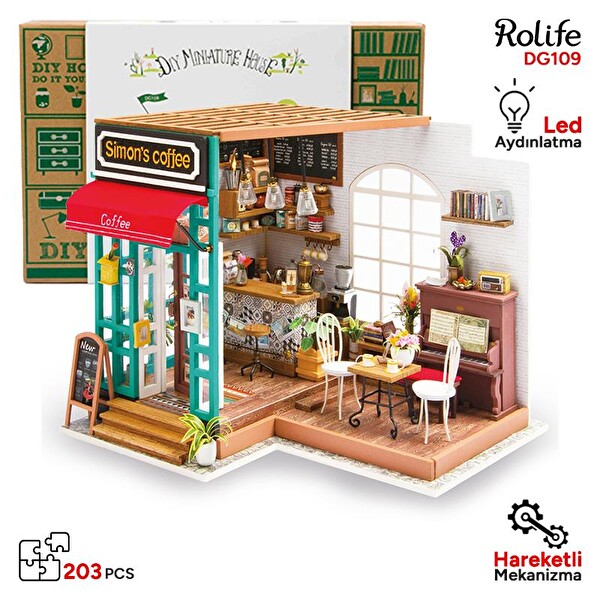 Rolife DG109 Simon's Coffee DIY Minyatür Kahve Dükkanı Maketi 3D Model Kit