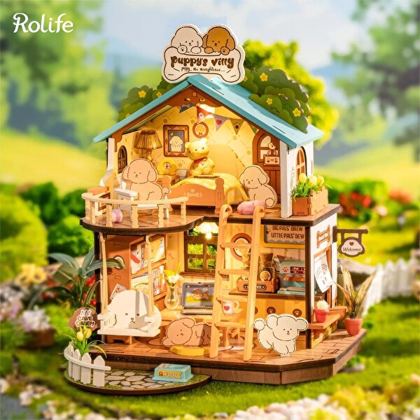 Rolife DG169 Puppy's Cozy Villa DIY Minyatür Köpek Evi Maketi 3D Model Kit