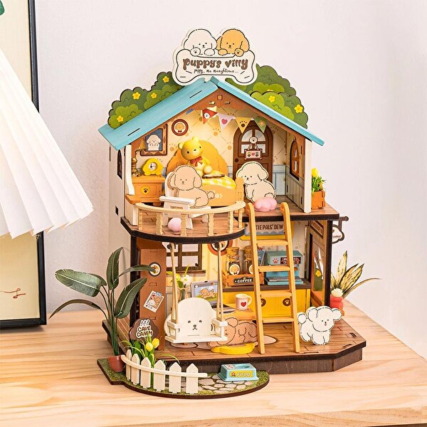 Rolife DG169 Puppy's Cozy Villa DIY Minyatür Köpek Evi Maketi 3D Model Kit