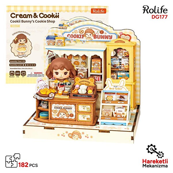 Rolife DG177 Cookii Bunny's Cookie Shop DIY Minyatür Kurabiye Dükkanı Maketi 3D Model Kit