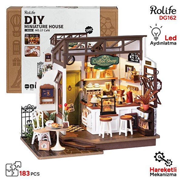 Rolife DG162 Kafe (NO.17 Slow Life Cafe) DIY Minyatür Maket Model Seti Mini Dollhouse 3D Model Kit Detaylı Dekoratif Hobi Seti 3D