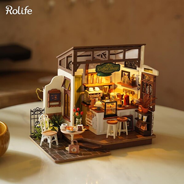 Rolife DG162 Kafe (NO.17 Slow Life Cafe) DIY Minyatür Maket Model Seti Mini Dollhouse 3D Model Kit Detaylı Dekoratif Hobi Seti 3D