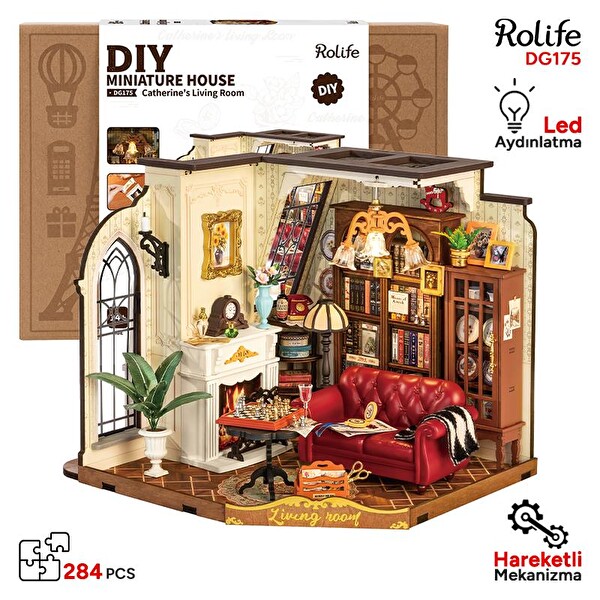 Rolife DG175 Catherine's Living Room DIY Minyatür Oturma Odası Maketi 3D Model Kit