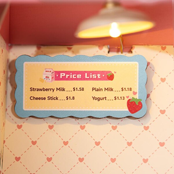 Rolife DS034 Strawberry Milk Box DIY Minyatür Süt Dükkanı Maketi 3D Model Kit