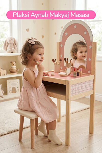 Rozitoys Ahşap Çocuklar için Makyaj Masası Ve Taburesi 005966-67