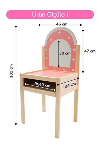 Rozitoys Ahşap Çocuklar için Makyaj Masası Ve Taburesi 005966-67