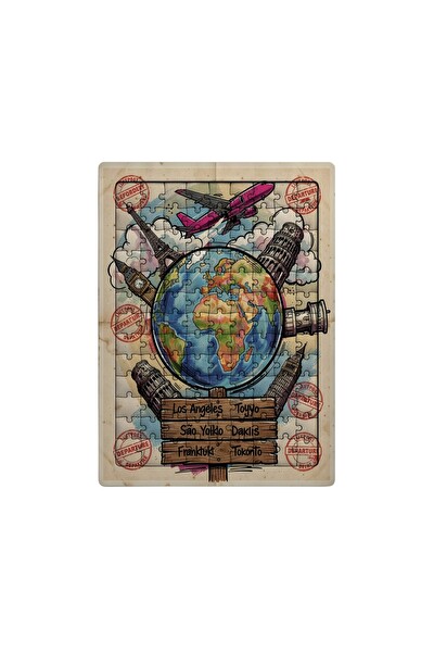 Ghostbastır Design Dünya Seyahati 99 Parça Ayaklı Puzzle - Dekoratif Çocuk Yapbozu 019