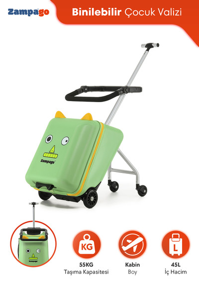 Zampago Monster Kids Ride-On Binilebilir Düşme Engelleyici Çocuk Valizi
