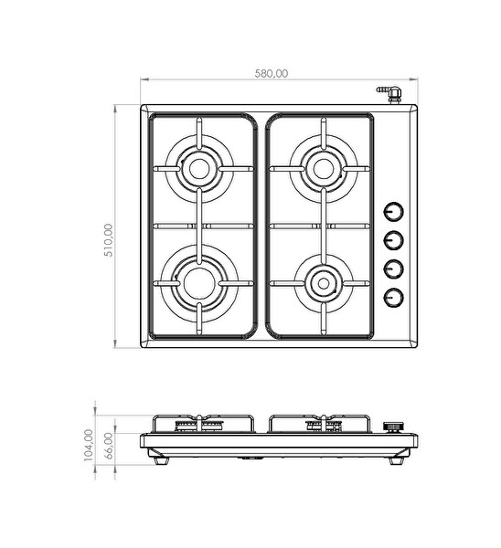 Tecna Süo 604X 4 Gözlü Doğalgazlı Set Üstü Ocak Inox