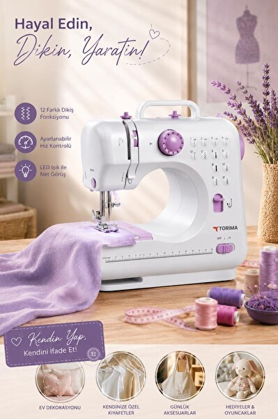 Torima DM01 12 Desenli Pedallı Ev Tipi Beyaz Mini Dikiş Makinesi