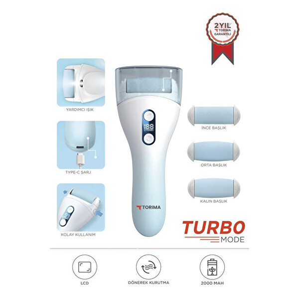 Torima BCM-1138T Beyaz LED Ekran Göstergeli Turbo Modlu Su Geçirmez Ayak Bakım Törpüsü