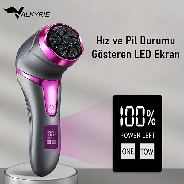 Valkyrie Profesyonel Ayak Bakım Cihazı 360° Döner Başlık Dijital Ekranlı Şarjlı 10 Parça Mor