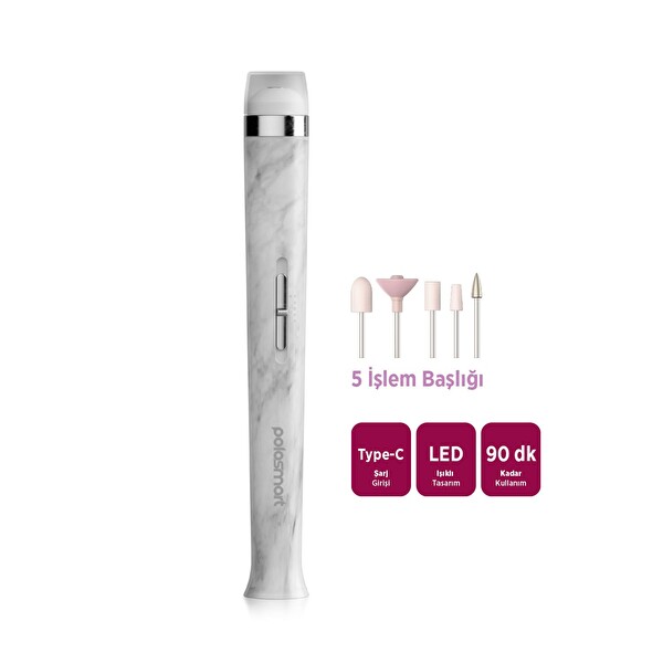 Polosmart PSC101 Şarjlı Led Işıklı 5 Başlıklı 2 Kademeli Manikür Pedikür Seti
