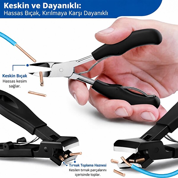 Valkyrie 5 Parça Kalın Tırnak Kesici Tırnak Eğesi Temizleme Aparatı ve Cımbızlı Pedikür Seti