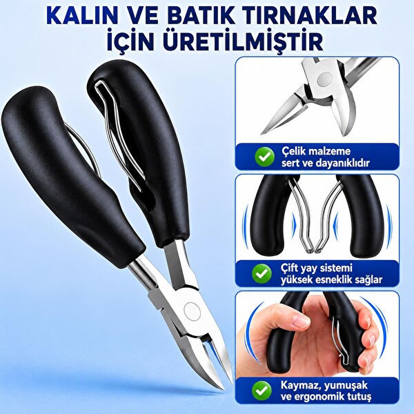Valkyrie 5 Parça Kalın Tırnak Kesici Tırnak Eğesi Temizleme Aparatı ve Cımbızlı Pedikür Seti
