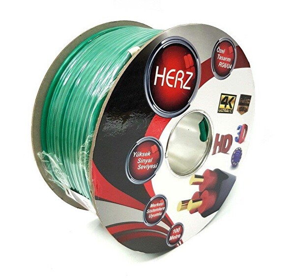 Herz RG6U4 Full HD 4K 100 M Yeşil Uydu Anten Kablosu