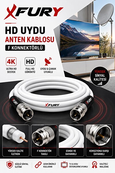 Fury HD Uydu Anten Kablosu 30 Metre F Konnektörlü Full HD 4K TV Kablosu