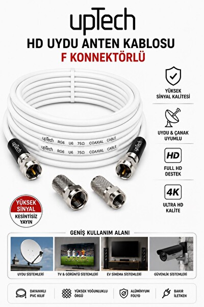 Uptech HD Uydu Anten Kablosu 50 Metre F Konnektörlü Full HD 4K TV Kablosu