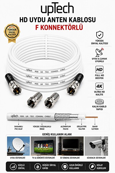 Uptech HD Uydu Anten Kablosu 30 Metre F Konnektörlü Full HD 4K TV Kablosu