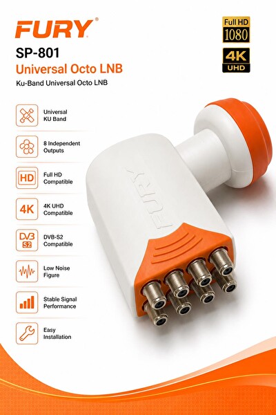 Fury SP-801 Sekizli Universal LNB Full HD 4K UHD Çanak Anten Uydu Alıcı Başlığı