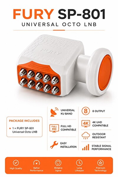 Fury SP-801 Sekizli Universal LNB Full HD 4K UHD Çanak Anten Uydu Alıcı Başlığı