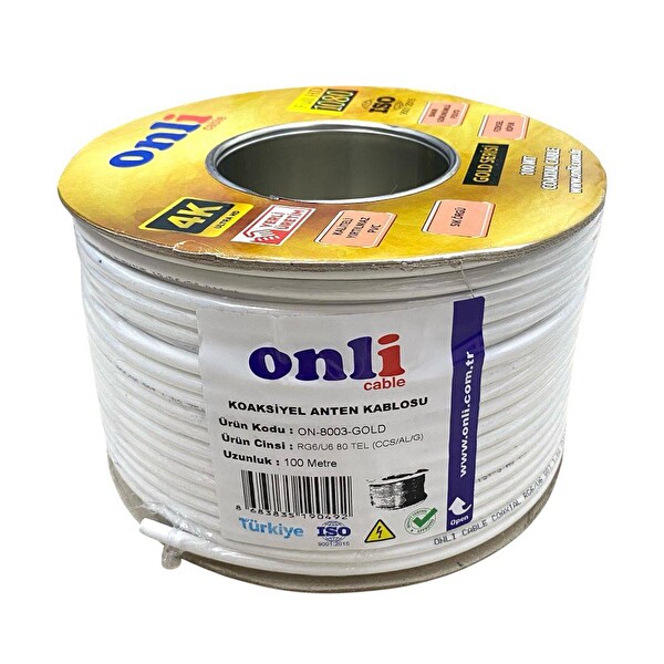 Onli Gold Seri RG6U6 100 Metre 80 Tel Beyaz Anten Kablosu Yerli Üretim