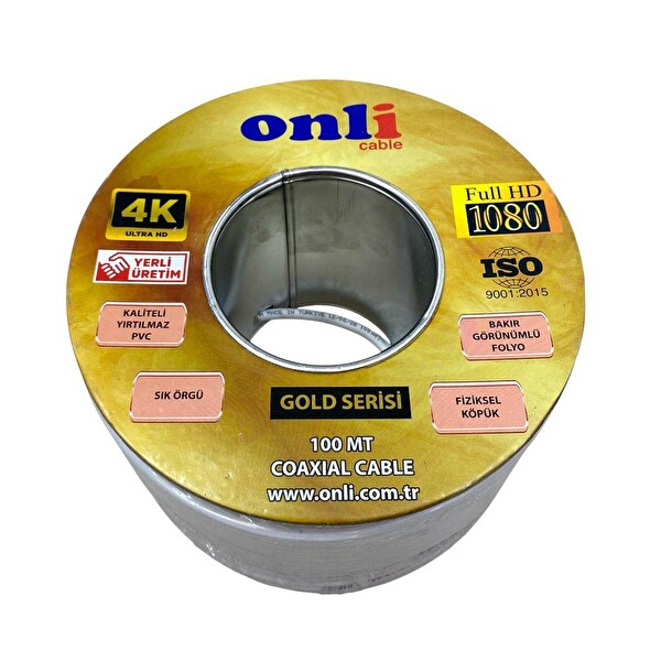 Onli Gold Seri RG6U6 100 Metre 80 Tel Beyaz Anten Kablosu Yerli Üretim