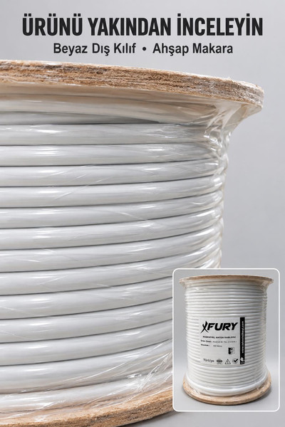 Fury RG6-U6 80 Tel Koaksiyel TV ve Uydu Anten Kablosu 300 M