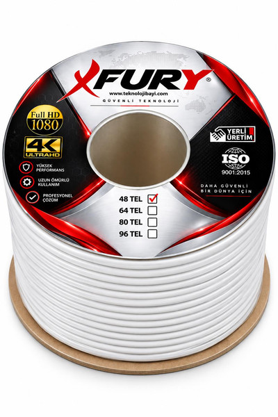 Fury RG6-U6 48 Tel Koaksiyel TV ve Uydu Anten Kablosu 100 M