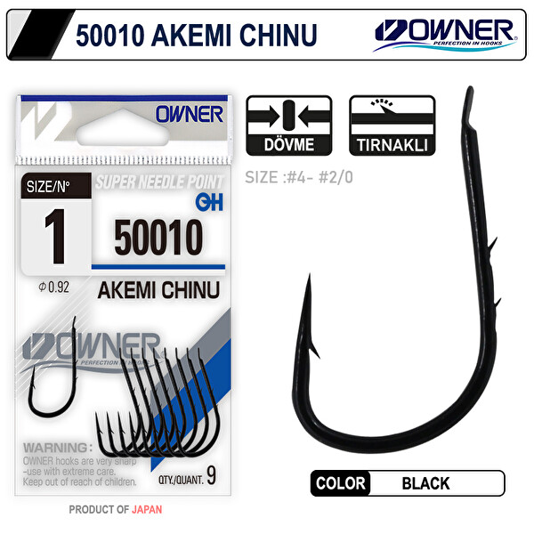 Owner 50010 Akemi Chinu Black Tırnaklı Olta İğnesi No:2