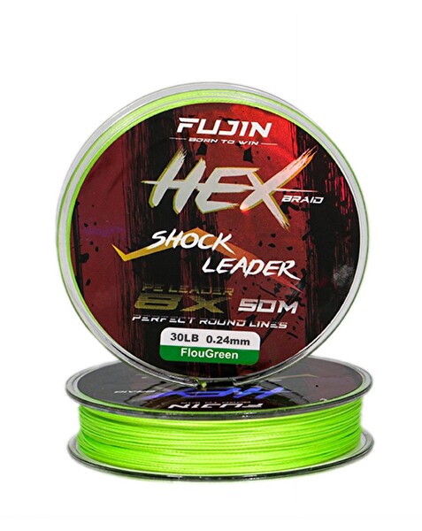 Fujin Hex Braid 8x Fluo Green PE İp Shock Leader 50 M 0.24 MM Olta Misinası