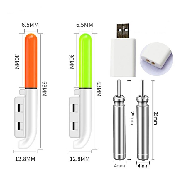 Valkyrie Su Geçirmez USB Evrensel Uyumlu Gece Balıkçılığı Şarjlı LED Kamış Olta Ucu Işığı - 2 Adet