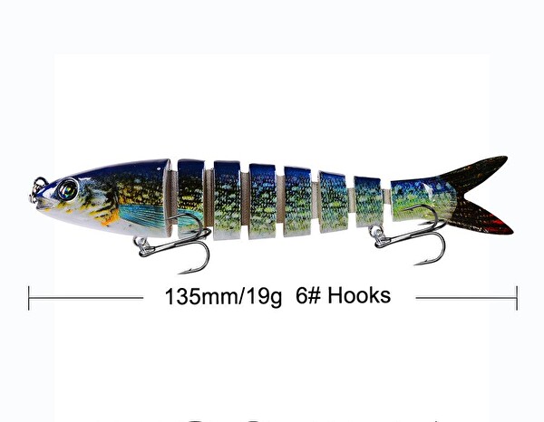 Valkyrie 8 Eklemli 3D Oynak Rapala Tatlı ve Tuzlu Su Uyumlu Wobblers Swimbait Sahte Balık Yem Seti - 3 Adet