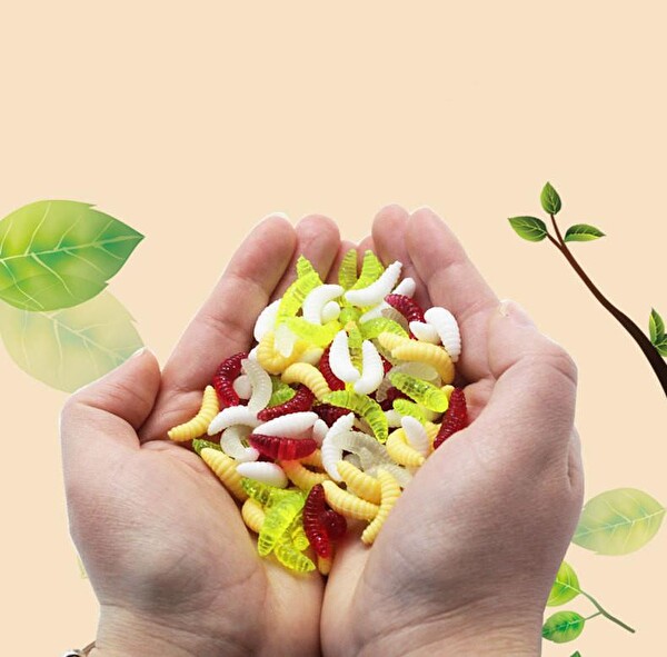 Valkyrie 2.4 CM 4 Farklı Renk Fosforlu Yumuşak Silikon Kurtçuk Olta Balık Yemi - 200 Adet