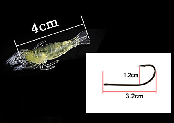 Valkyrie Fosforlu Kancalı Silikon Karides Olta Yem Beyaz Sahte Yapay İğneli Balık Yemi - 12 Adet