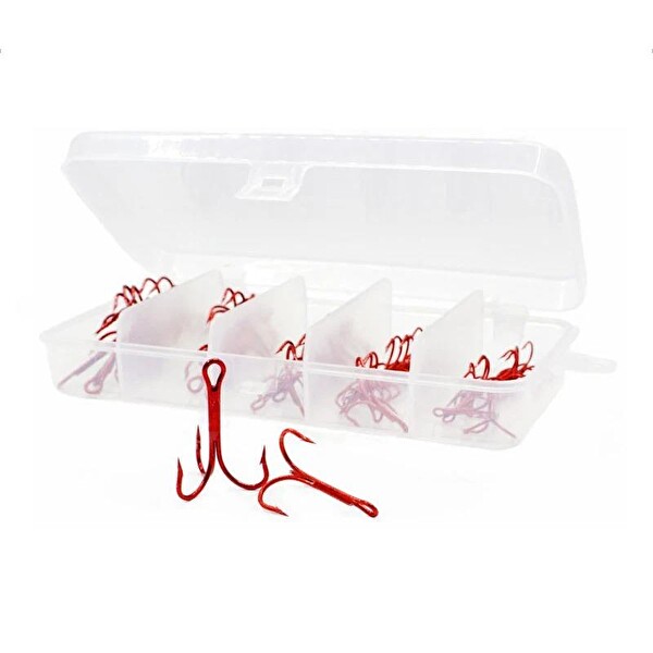 Valkyrie Karbon Çelik 3'lü Çapa Kanca Olta İğne Seti - Kutulu - Heavy Duty Kırmızı - 50 Adet