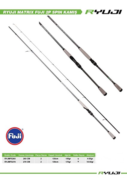 Ryuji Matrix Fuji 270 CM 10-50 GR 2 Parça Spin Kamış