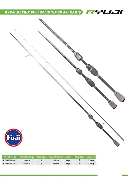 Ryuji Matrix Fuji 198 CM 0.8-6 GR Solid Tip 2 Parça Aji Kamış